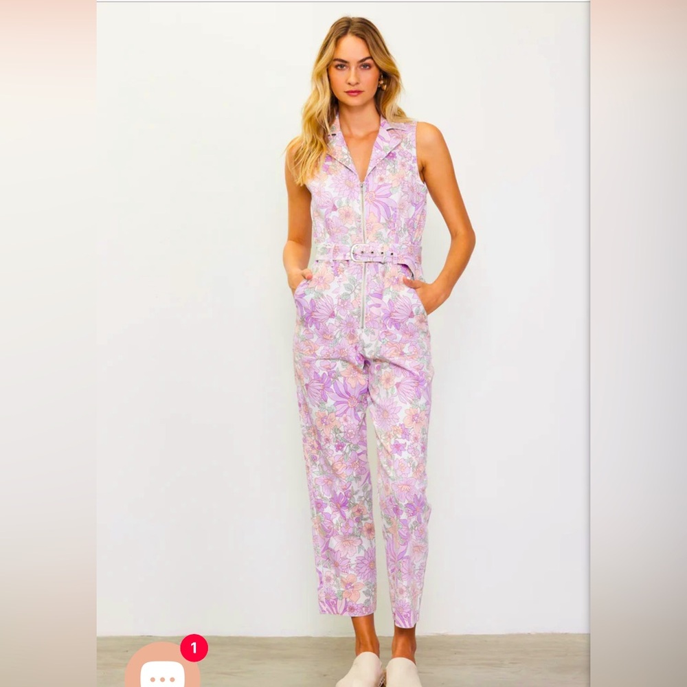 Skies Are Blue Lavender Floral Cropped Jumpsuit